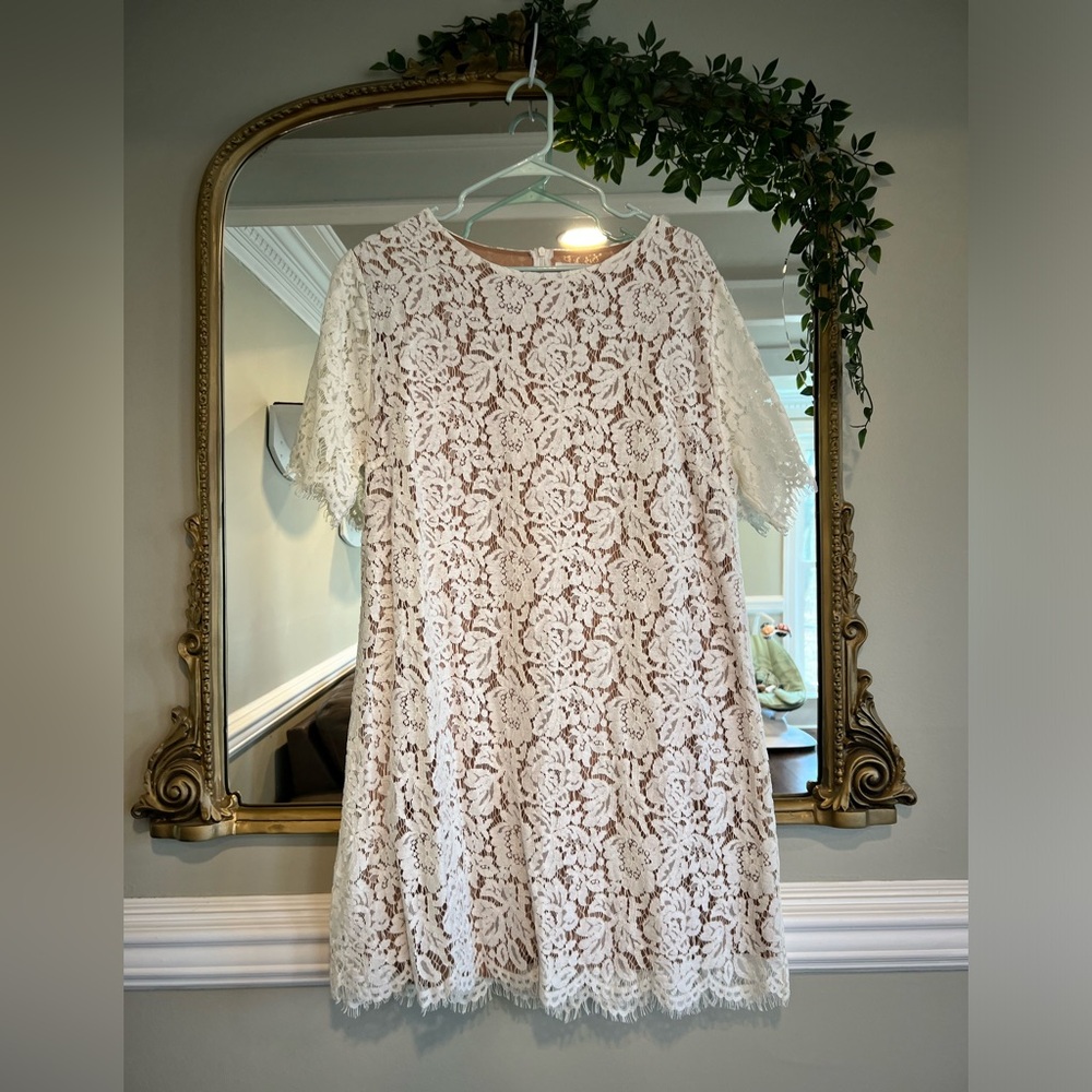 Space 46 White eyelet lace lined shift dress size XXL